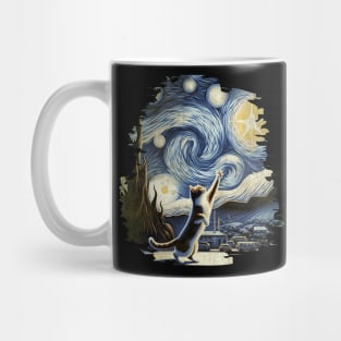 Van Gogh's Cats, Cat in the nigth with star and bats, impressionism, famous painting, Starry Night Style Van Gogh painting Cat Lover Mug